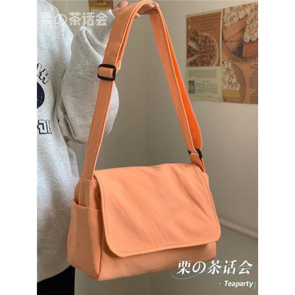 Plain Polyester Messenger Bag - Without Charm - Tangerine