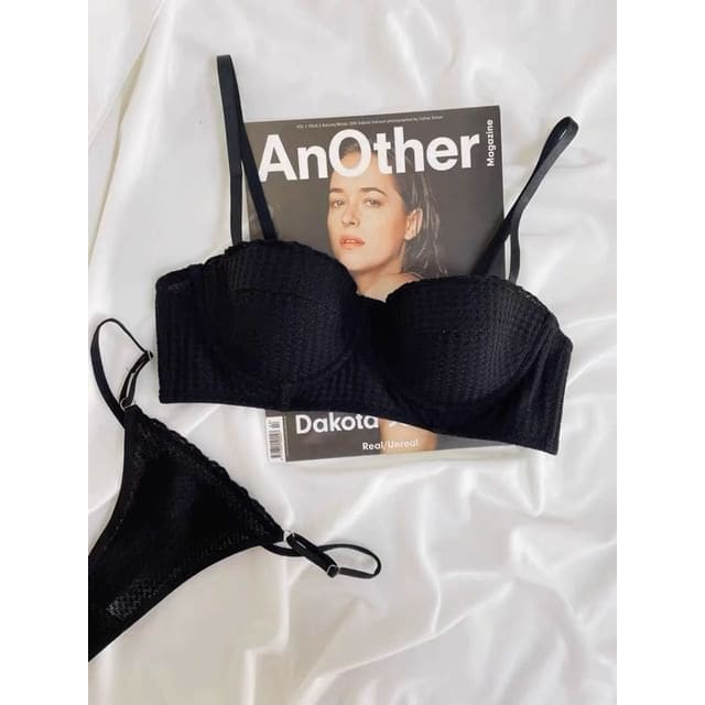 Plain Push - Set of 2 - Bra & Panty - Black / 32/70AB