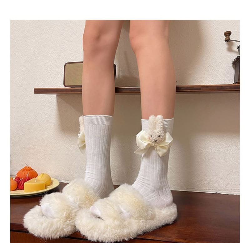 Plain Rabbit Bow Socks