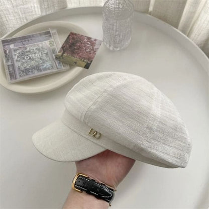 Plain Rhinestone Accent Newsboy Cap - White / M