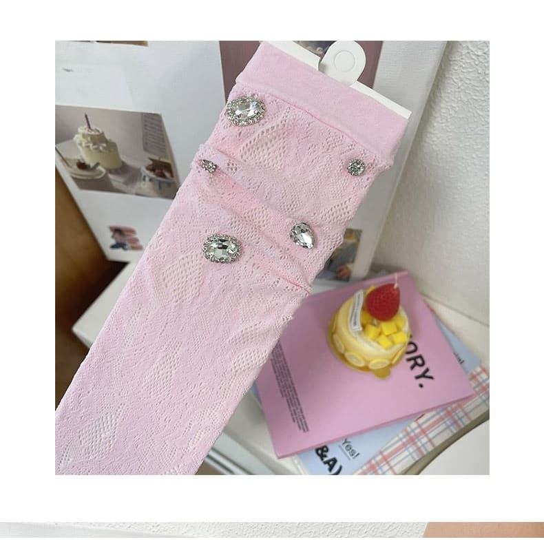 Plain Rhinestone Lace Short Socks