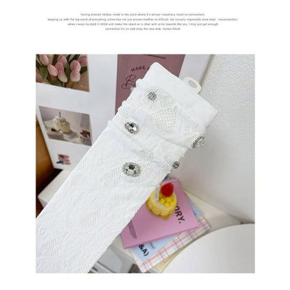 Plain Rhinestone Lace Short Socks