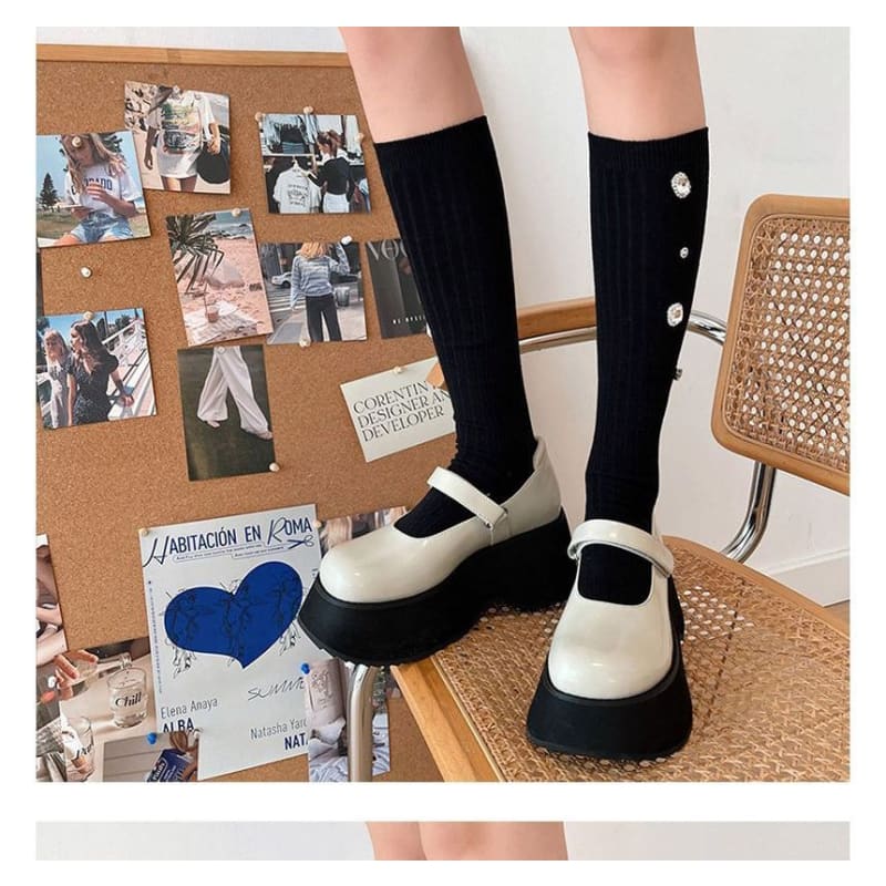 Plain Rhinestone Ribbed Socks