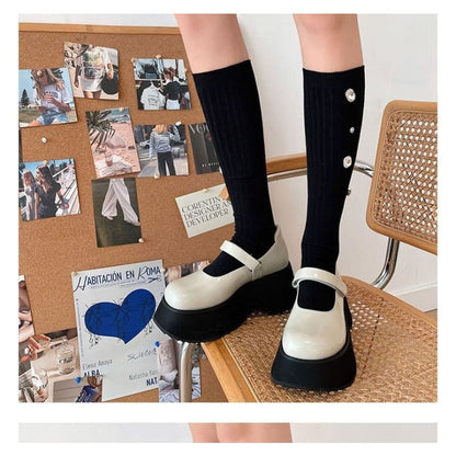 Plain Rhinestone Ribbed Socks