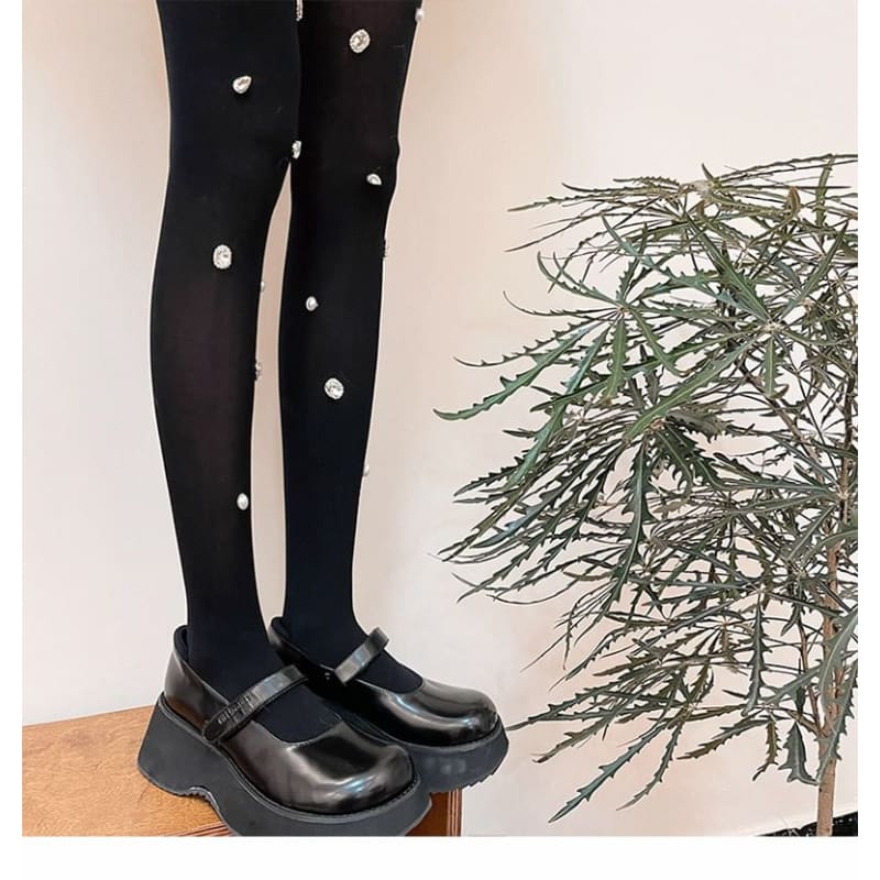 Plain Rhinestone Tights