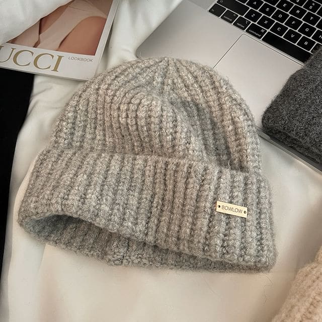 Plain Ribbed Beanie - Light Gray / One Size