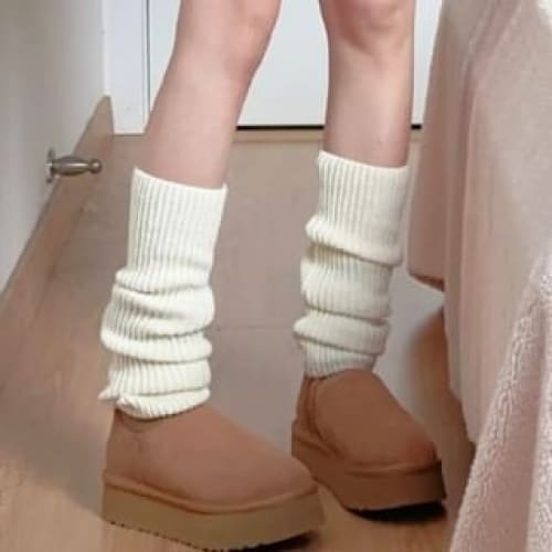 Plain Ribbed Knee Leg Warmers / Set