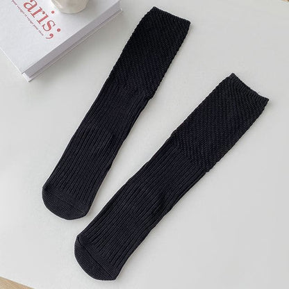 Plain Ribbed Knit Socks - 1 Pair - Black / One Size