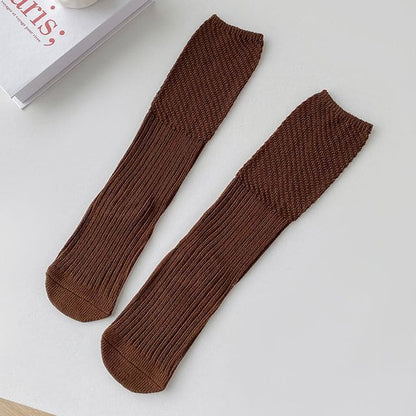 Plain Ribbed Knit Socks - 1 Pair - Coffee / One Size