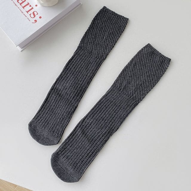 Plain Ribbed Knit Socks - 1 Pair - Gray / One Size