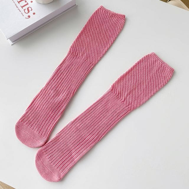 Plain Ribbed Knit Socks - 1 Pair - Pink / One Size