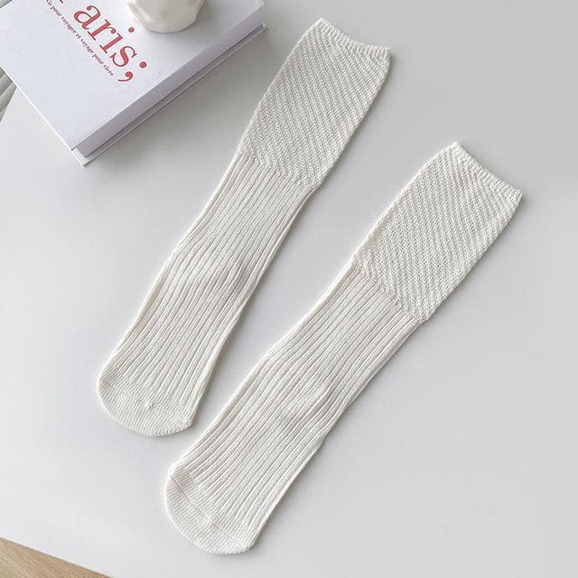 Plain Ribbed Knit Socks - 1 Pair - White / One Size