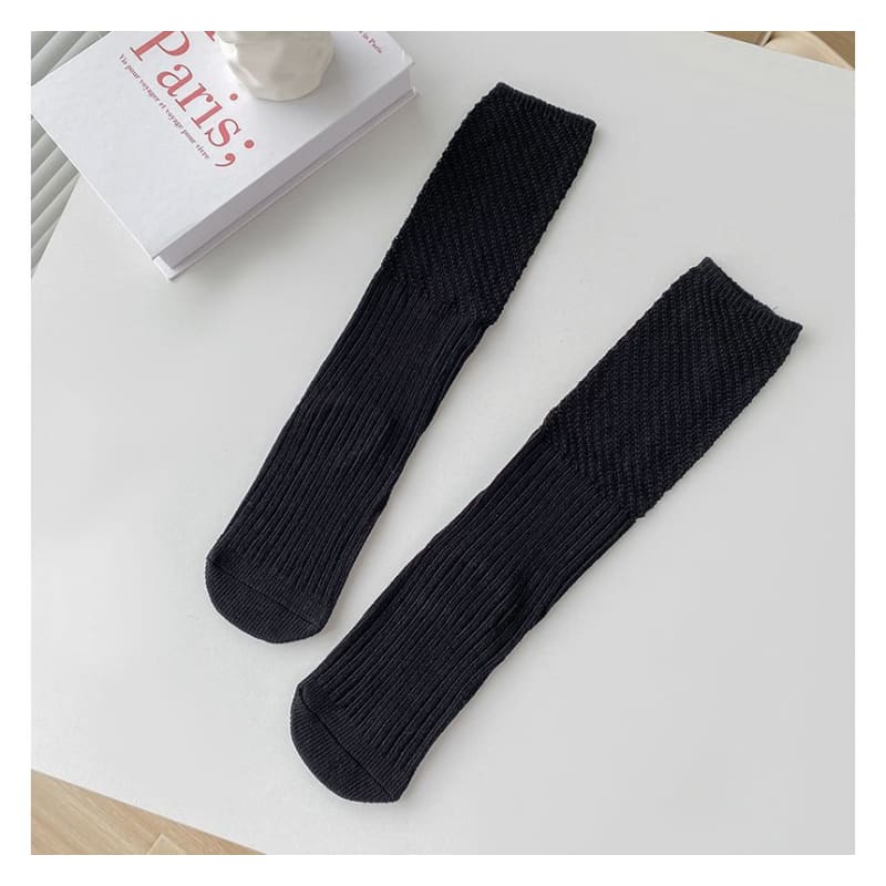 Plain Ribbed Knit Socks