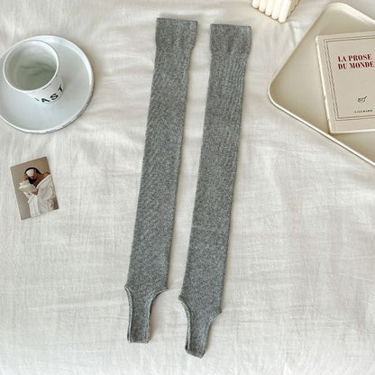 Plain Ribbed Leg Warmer - Light Gray / One Size