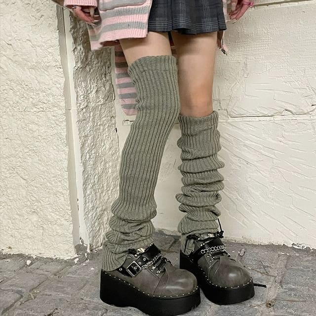 Plain Ribbed Leg Warmers (Various Designs) - Grayish Green