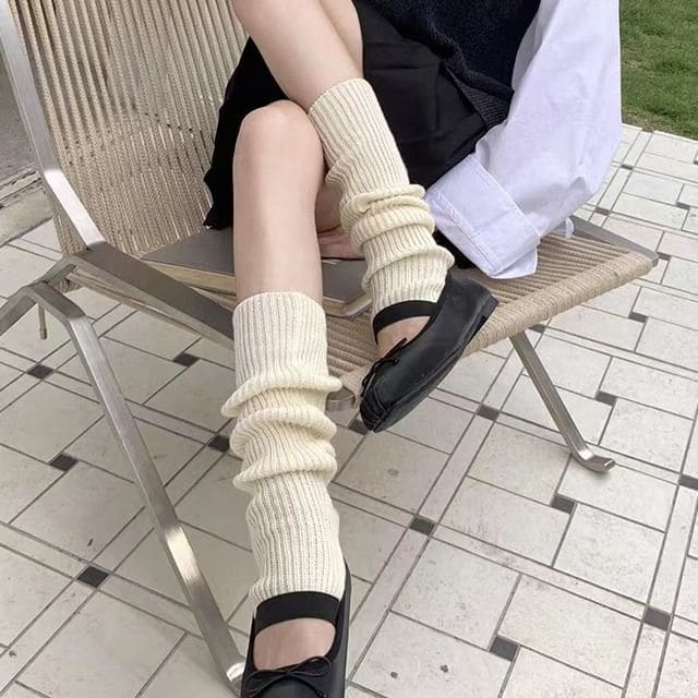 Plain Ribbed Leg Warmers (Various Designs) - Off-White