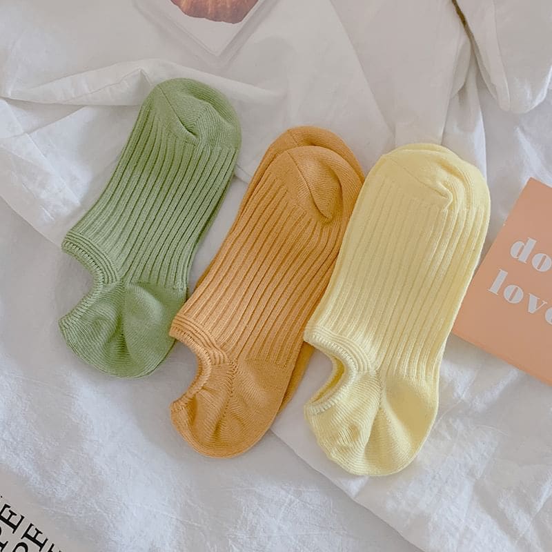 Plain Ribbed No Show Socks Set