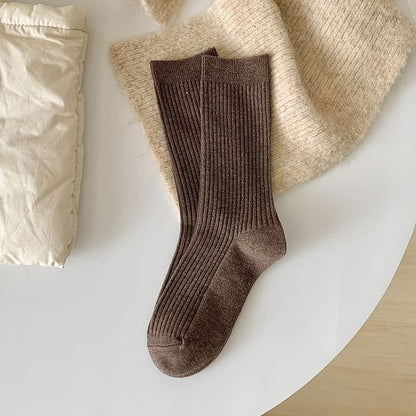 Plain Ribbed Short Socks Set - 2 Pairs - Dark Coffee