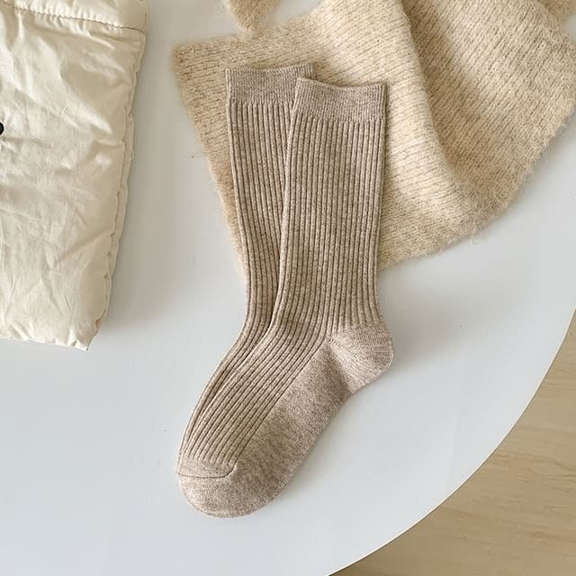 Plain Ribbed Short Socks Set - 2 Pairs - Light Coffee