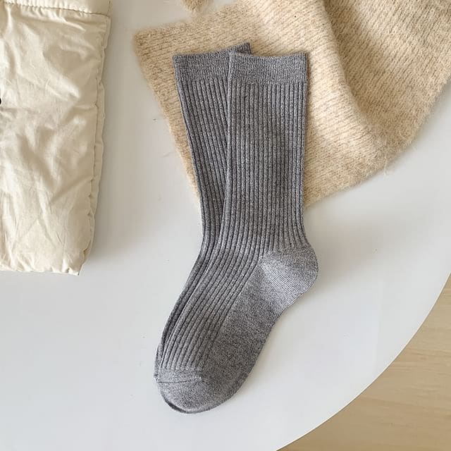 Plain Ribbed Short Socks Set - 2 Pairs - Light Gray