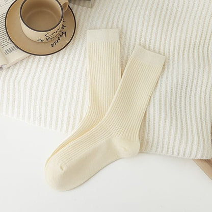 Plain Ribbed Socks - 1 Pair - Off-White / One Size