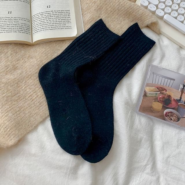 Plain Ribbed Socks / Set - 2 Pairs - Black / One Size