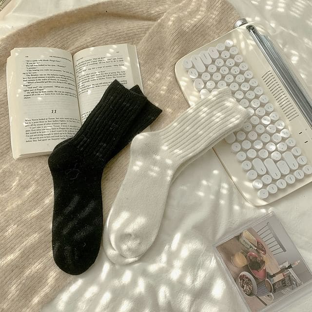 Plain Ribbed Socks / Set - 2 Pairs - Black & White