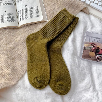 Plain Ribbed Socks / Set - 2 Pairs - Green / One Size