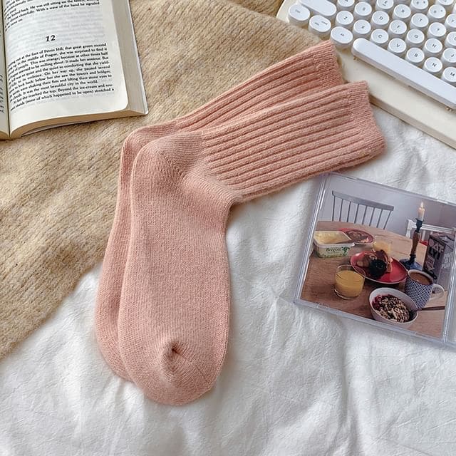 Plain Ribbed Socks / Set - 2 Pairs - Pink / One Size