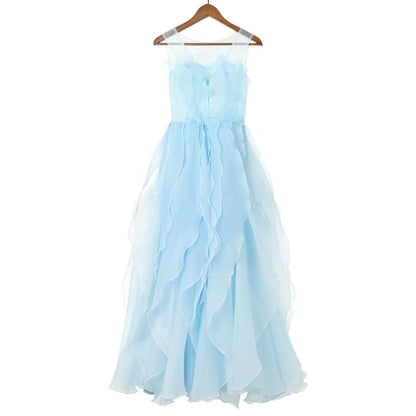 Plain Ruffle A-Line Evening Gown