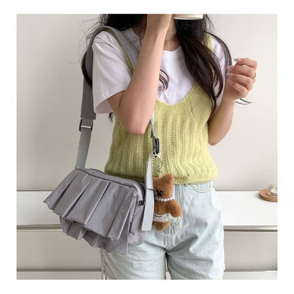 Plain Ruffle Nylon Crossbody Bag