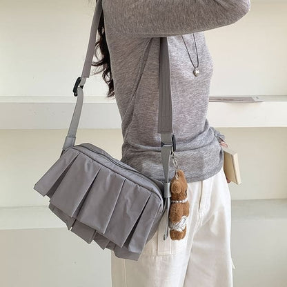 Plain Ruffle Nylon Crossbody Bag - Gray / One SIze