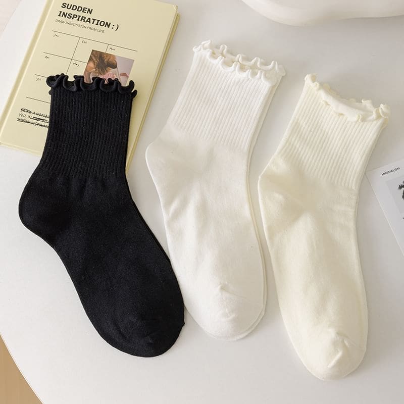 Plain Ruffle Trim Crew Socks