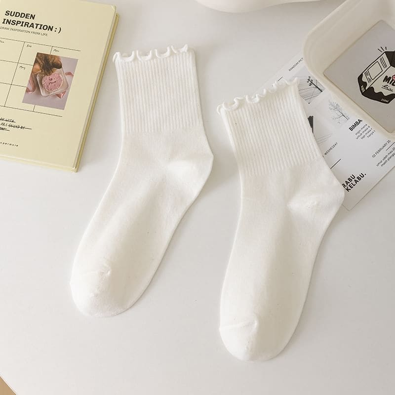 Plain Ruffle Trim Crew Socks