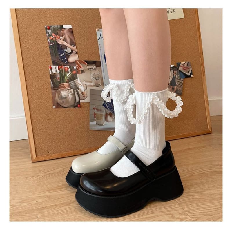 Plain Ruffled Cross Strap Tall Socks