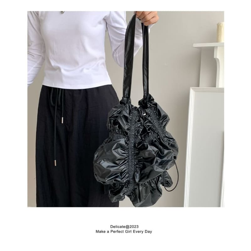 Plain Ruffled Drawstring Tote Bag