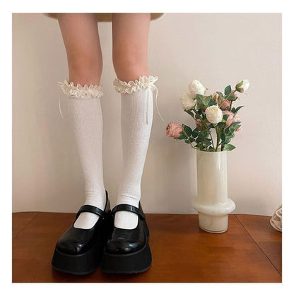 Plain Ruffled Ribbed Tall Socks