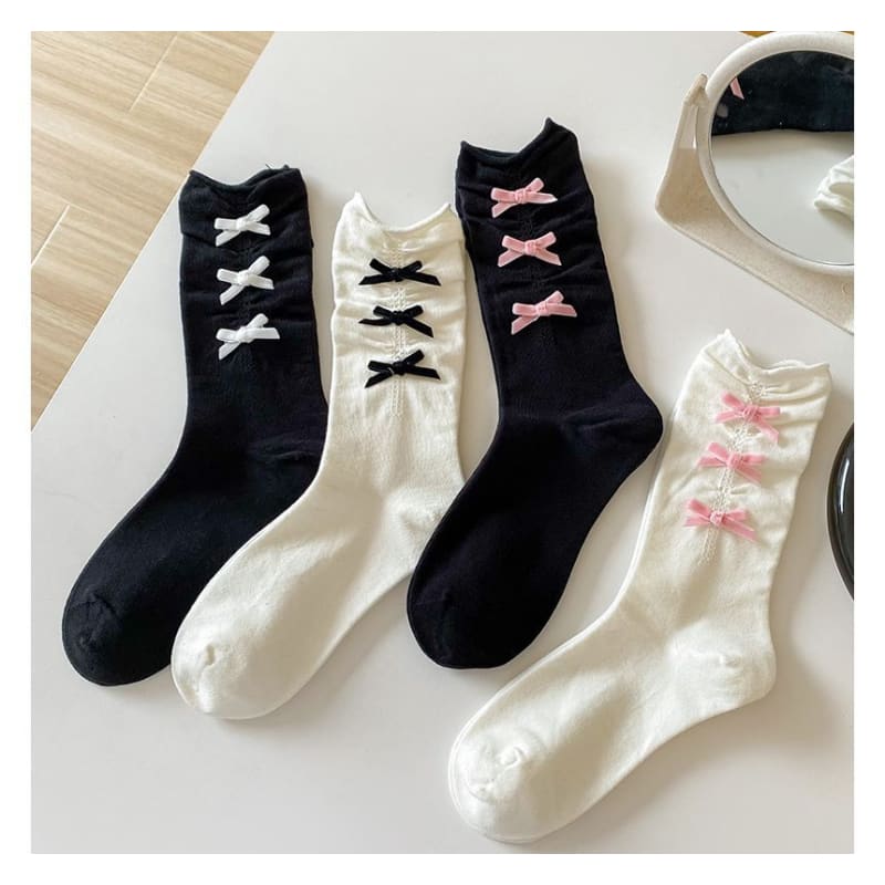 Plain Shirred Bow Socks