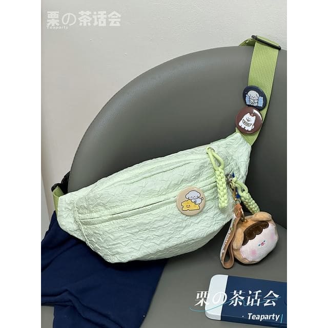 Plain Shirred Sling Bag / Charm / Set - With Bear Head Girl