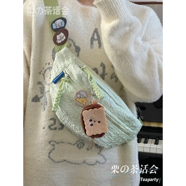 Plain Shirred Sling Bag / Charm / Set - With Biscuit Charm