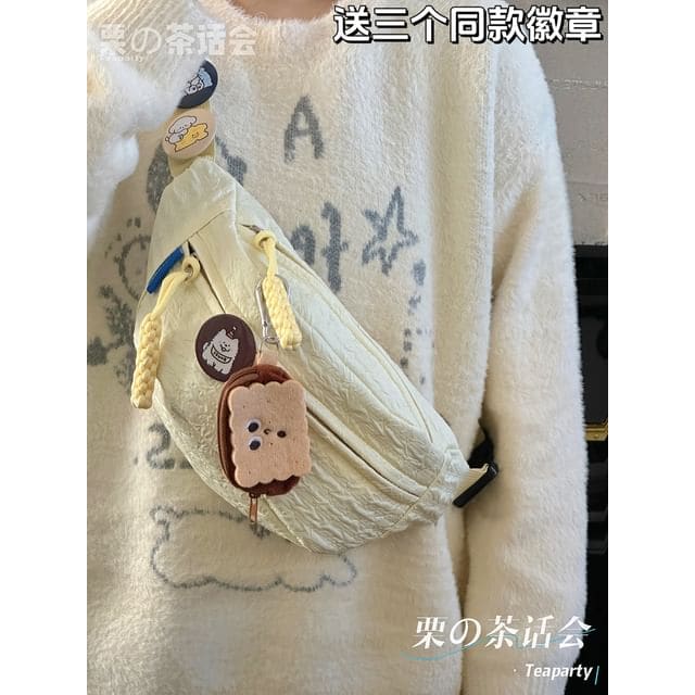 Plain Shirred Sling Bag / Charm / Set - With Biscuit Charm