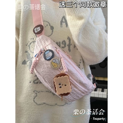 Plain Shirred Sling Bag / Charm / Set - With Biscuit Charm