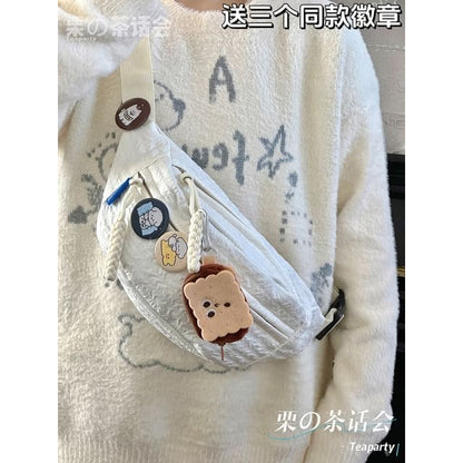 Plain Shirred Sling Bag / Charm / Set - With Biscuit Charm