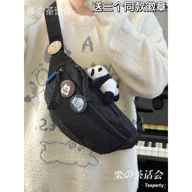 Plain Shirred Sling Bag / Charm / Set - With Panda Charm