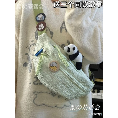 Plain Shirred Sling Bag / Charm / Set - With Panda Charm