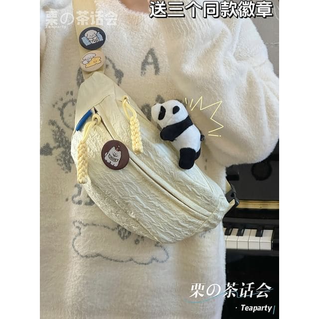 Plain Shirred Sling Bag / Charm / Set - With Panda Charm