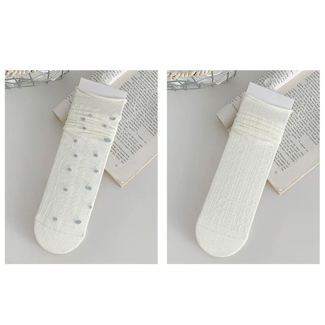 Plain Shirred Socks / Set - 06 - Set of 2 Pairs - White