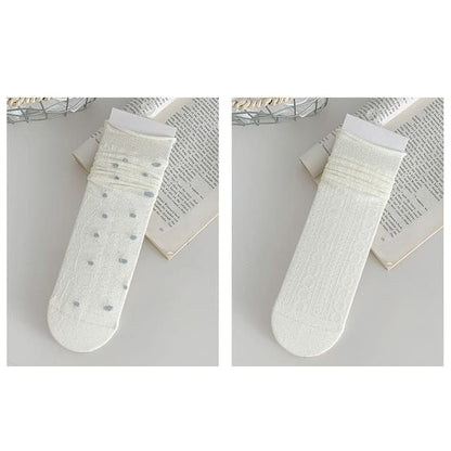 Plain Shirred Socks / Set - 06 - Set of 2 Pairs - White