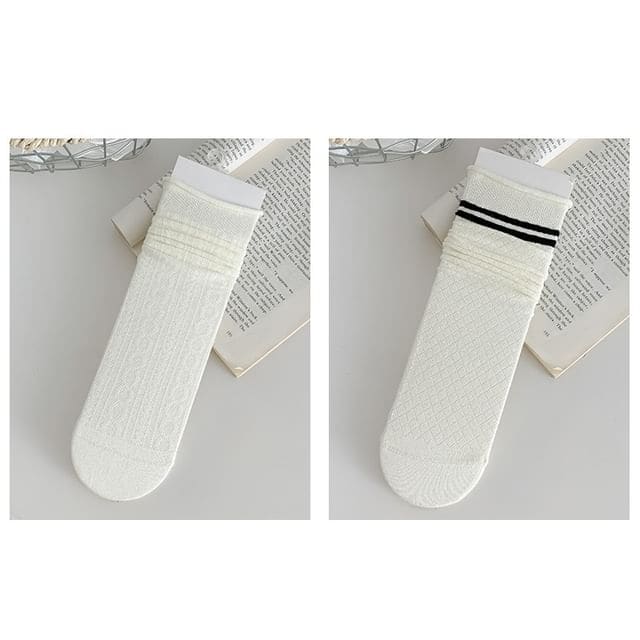 Plain Shirred Socks / Set - 08 - Set of 2 Pairs - White