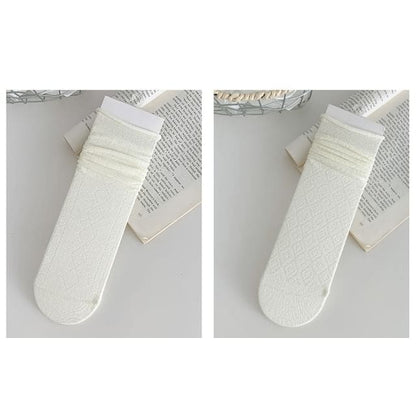 Plain Shirred Socks / Set - 12 - Set of 2 Pairs - White